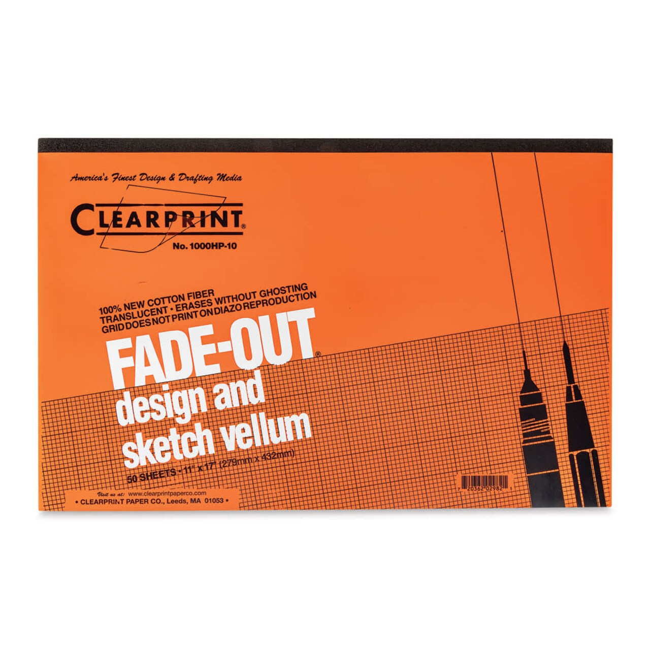 Clearprint Drafting and Design Fade-Out Vellum - 11" x 17", 10 x 10 Grid, 50 Sheets